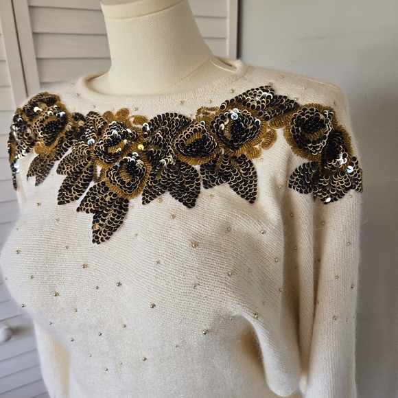 Cedars Embellished Silk Wool Knit Sweater Women's M Vtg 80s Luxury Maximalist - Picture 2 of 13